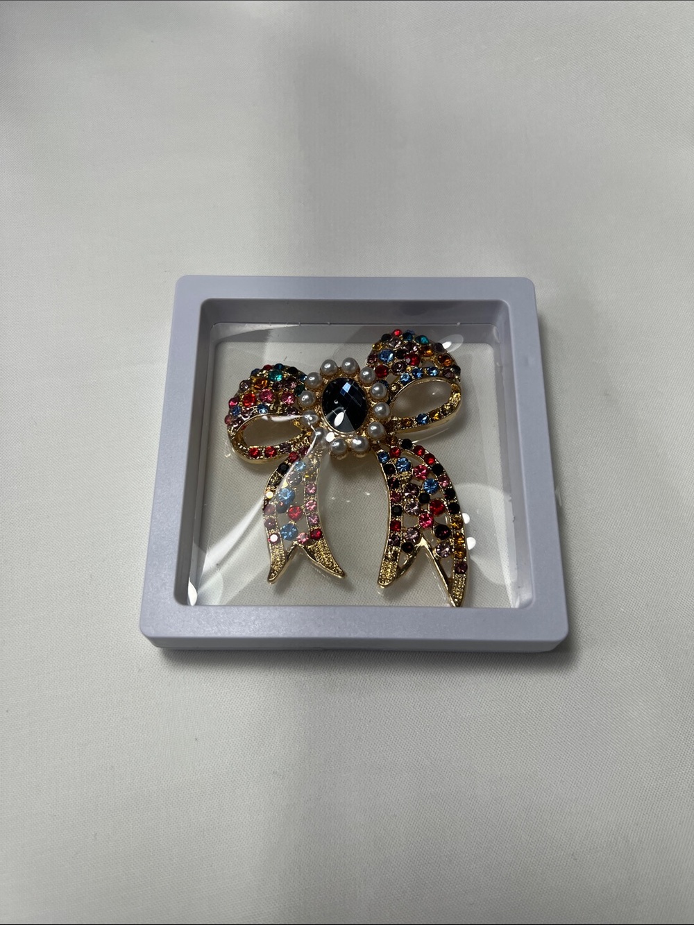 Gold Multicolor Crystal Bow Brooch - Decorative Women's Accessory